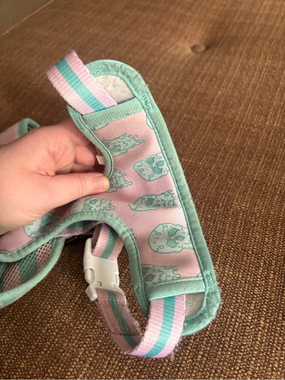 Frenchie Bulldog Reversible Pink/Mint Skull Drip Medium Dog Harness